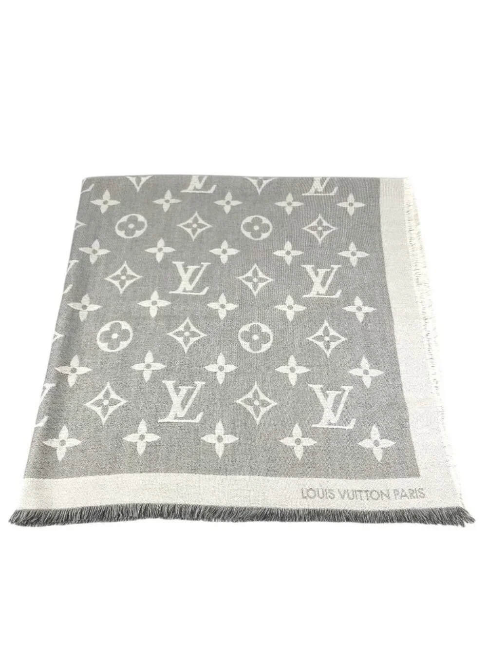 Louis Vuitton Shawl Logo Cashmere Gray Scarf